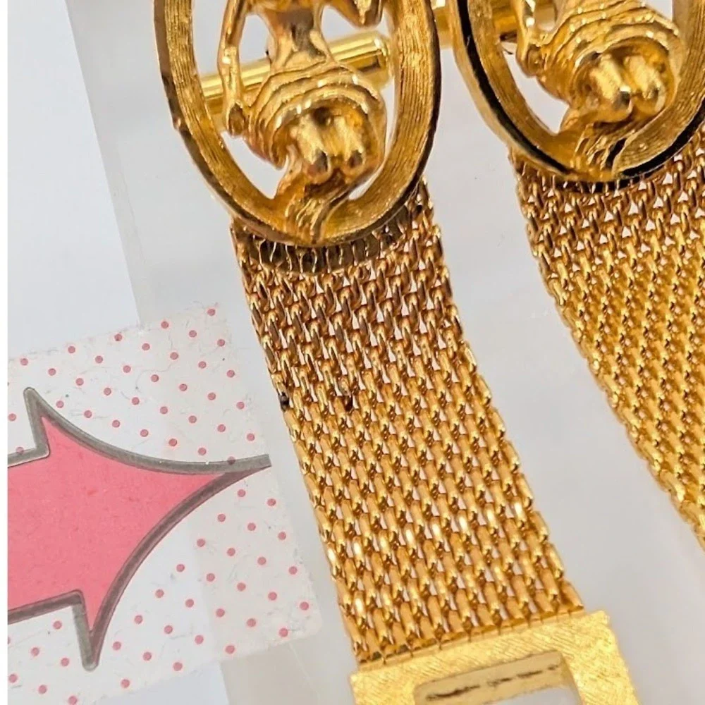 Vintage Gold Tone‎ Mesh Wrap Cufflinks Goddess Age of Aquarius Nymph
